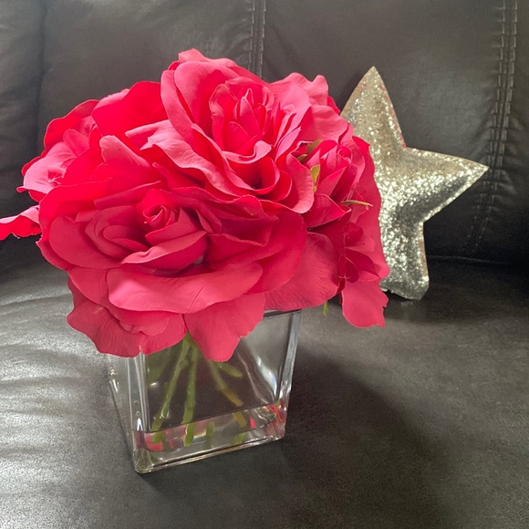 Accents Homegoods Faux Flowers In Square Glass Vase Poshmark
